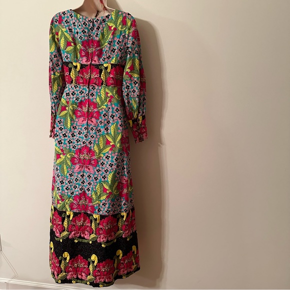 Vintage 60s 70s psychedelic silk mixed print embroidered maxi dress (binC) - Picture 15 of 16